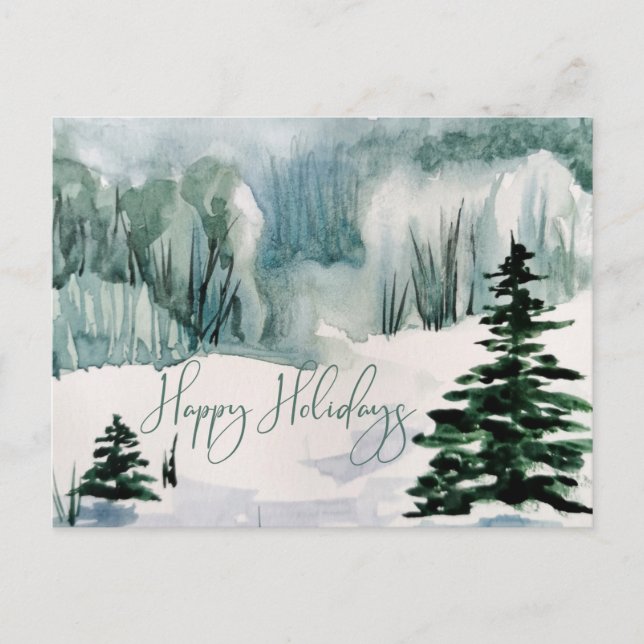Elegant Watercolor Happy Holidays Winter Holiday Postcard (Front)