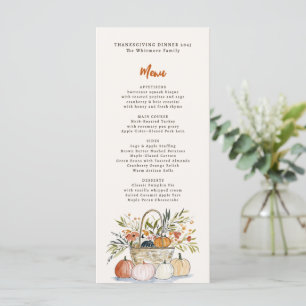 Elegant Watercolor Harvest Thanksgiving Dinner Menu
