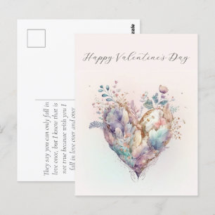 Elegant Watercolor Heart Valentines Day Postcard 