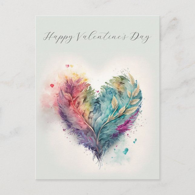 Elegant Watercolor Heart Valentines Day Postcard (Front)