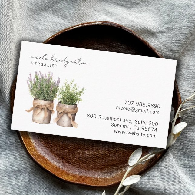 Elegant Watercolor Herbalist Plants Business Card (Creator Uploaded)