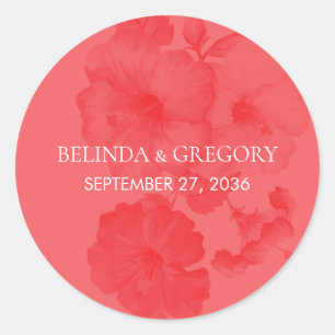 Elegant Watercolor Hibiscus Wedding Classic Round Sticker
