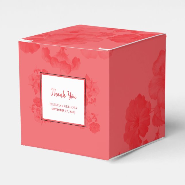 Elegant Watercolor Hibiscus Wedding  Favour Box (Front Side)