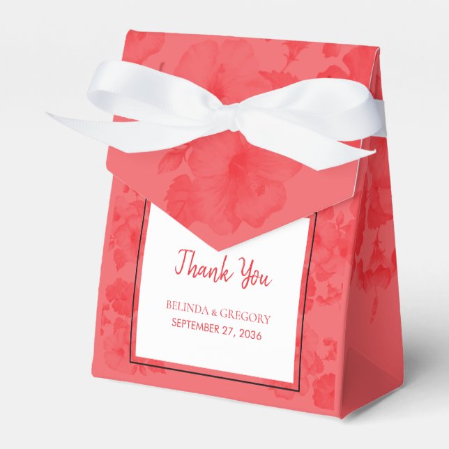 Elegant Watercolor Hibiscus Wedding Favour Box (Front Side)