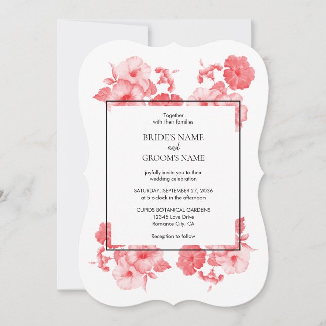 Elegant Watercolor Hibiscus Wedding Invitations (Front)