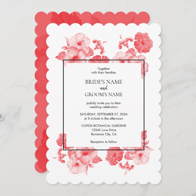 Elegant Watercolor Hibiscus Wedding Invitations (Front/Back)