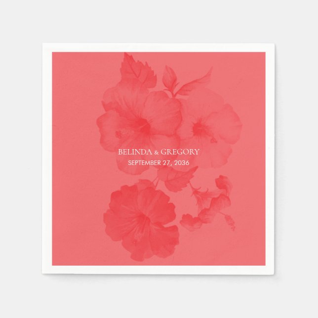 Elegant Watercolor Hibiscus Wedding Napkin (Front)
