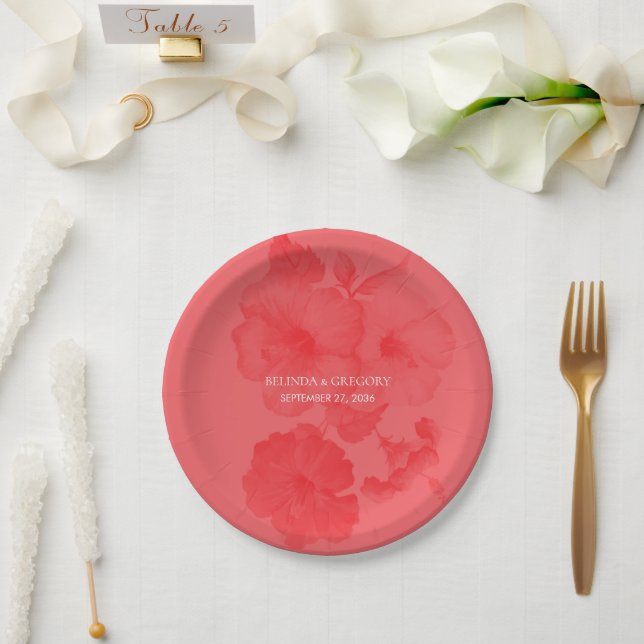 Elegant Watercolor Hibiscus Wedding Paper Plate (Wedding)