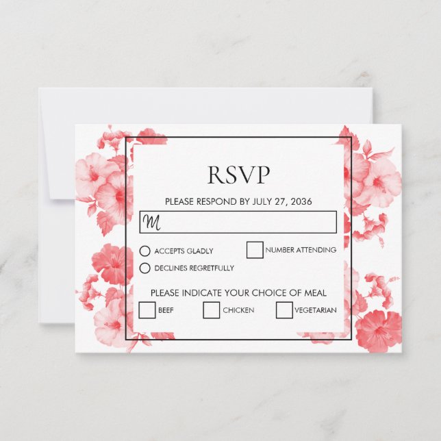 Elegant Watercolor Hibiscus Wedding RSVP Cards (Front)