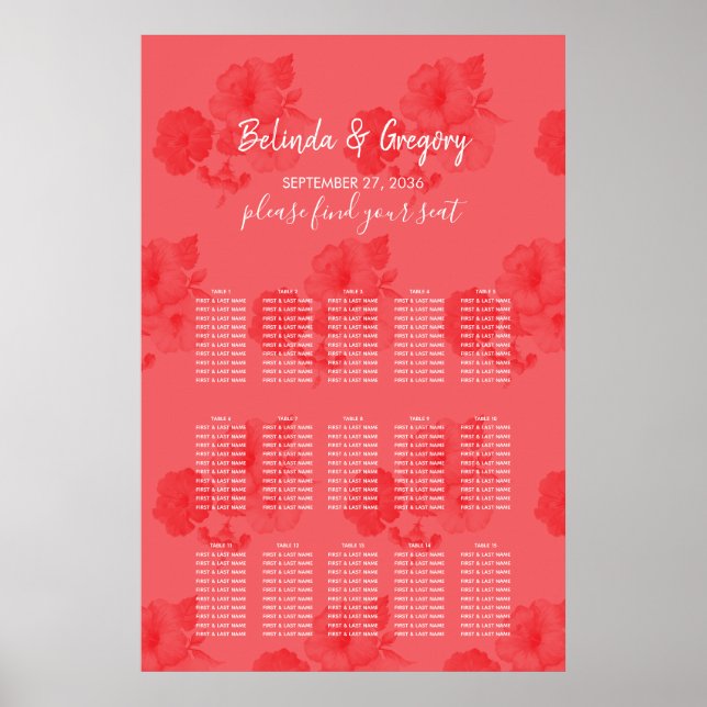Elegant Watercolor Hibiscus Wedding Seating Chart (Front)