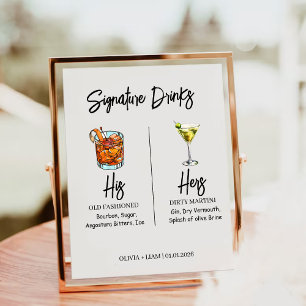 Elegant Watercolor His and Hers Signature Drinks  Pedestal Sign