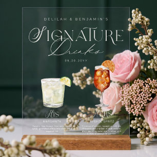 Elegant Watercolor His Her Signature Drink Wedding Acrylic Sign