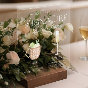 Elegant Watercolor His Her Signature Drink Wedding Acrylic Sign