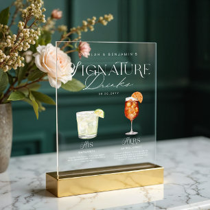 Elegant Watercolor His Her Signature Drink Wedding Acrylic Sign