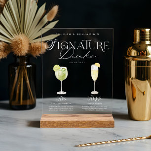 Elegant Watercolor His Her Signature Drink Wedding Acrylic Sign