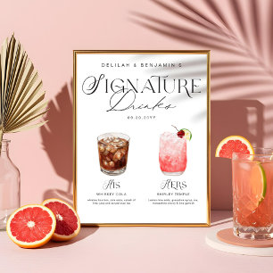 Elegant Watercolor His Her Signature Drink Wedding Poster