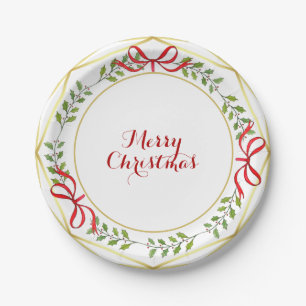 Elegant watercolor Holiday greenery Christmas Paper Plate