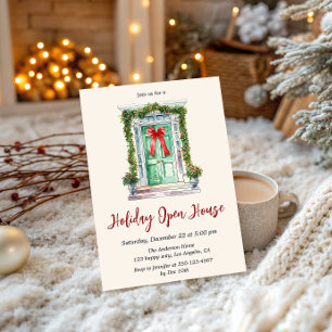 Elegant Watercolor Holiday Open House Christmas Invitation