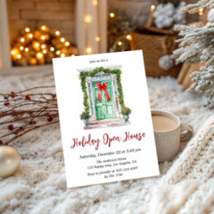 Elegant Watercolor Holiday Open House Christmas Invitation