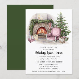 Elegant Watercolor Holiday Open House Invitation 