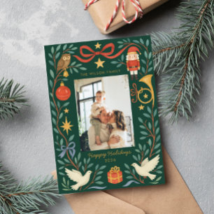 Elegant Watercolor Holiday Photo Card  