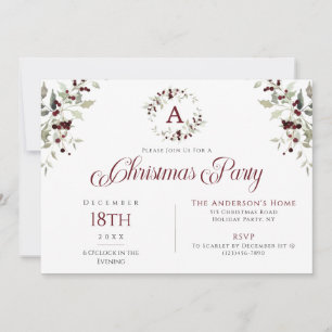 Elegant Watercolor Holly Christmas Party Invitation