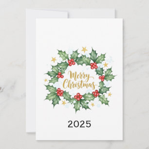 Elegant Watercolor Holly Merry Christmas Invitation