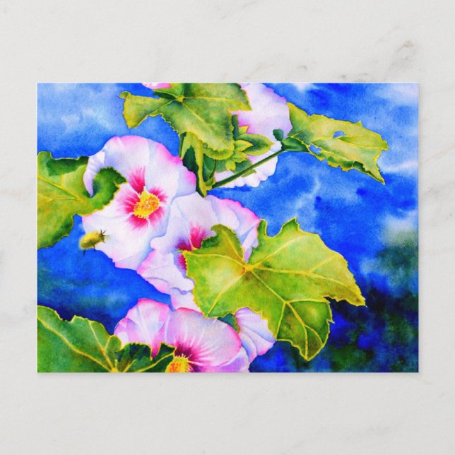 Elegant watercolor Hollyhocks Postcard (Front)
