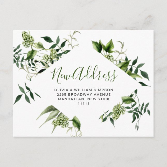 Elegant Watercolor Hop Foliage Moving Announcement Postcard (Front)