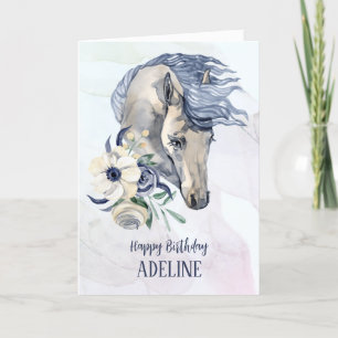 Elegant watercolor horse birthday greeting card