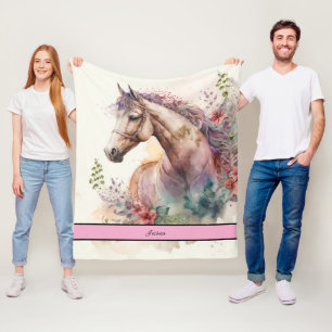 Elegant Watercolor Horse Fleece Blanket
