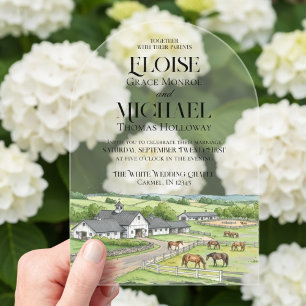 Elegant Watercolor Horse Stable Barn Wedding Acrylic Invitations