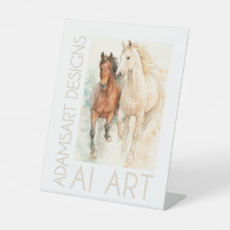 Elegant Watercolor Horses Duo – Graceful Equine Pedestal Sign