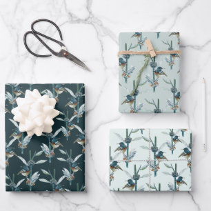 Elegant Watercolor Hummingbird Botanical Pattern  Wrapping Paper Sheet