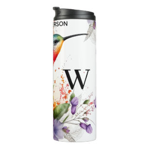 Elegant Watercolor Hummingbird Monogram With Name Thermal Tumbler