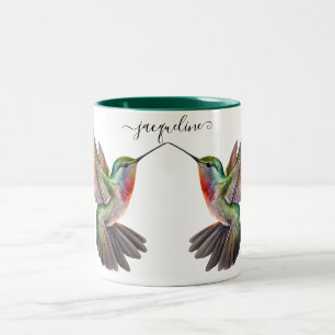 Elegant Watercolor Hummingbird Personalised Name Two-Tone Coffee Mug