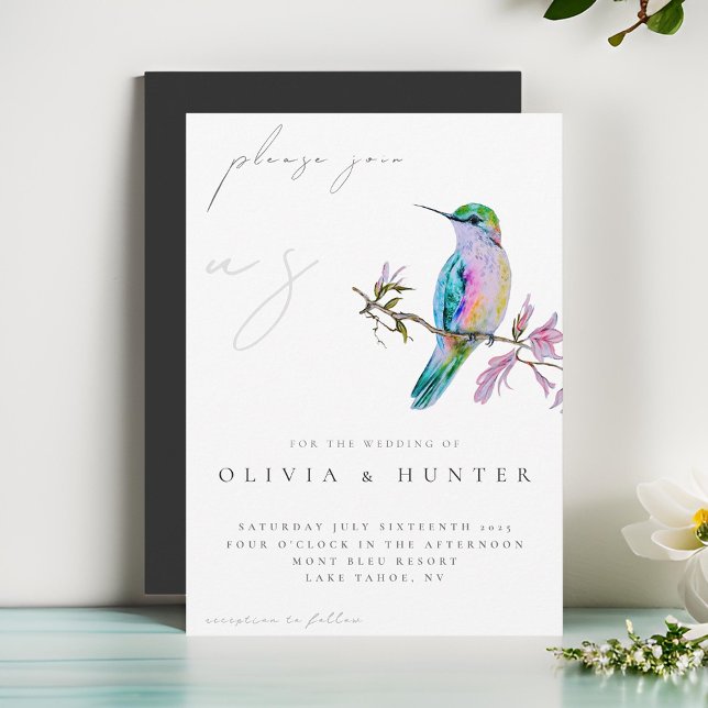 Elegant Watercolor Hummingbird Wedding Invitation (Creator Uploaded)