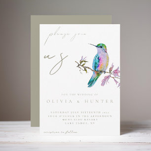 Elegant Watercolor Hummingbird Wedding Invitation