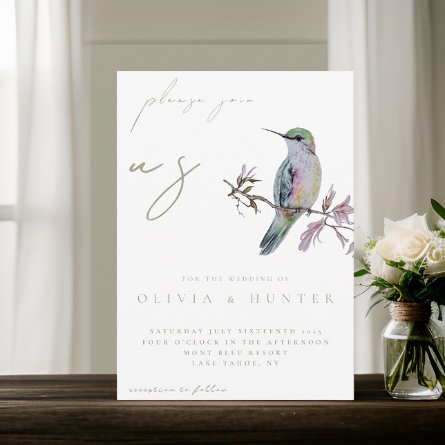 Elegant Watercolor Hummingbird Wedding Invitation (Creator Uploaded)