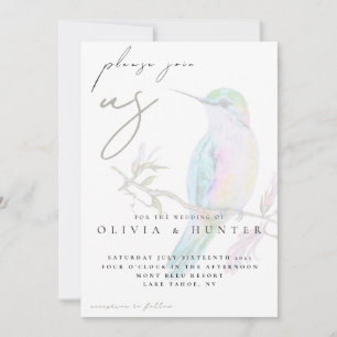Elegant Watercolor Hummingbird Wedding Invitation