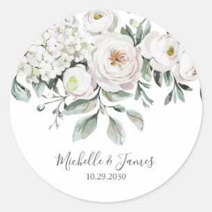Elegant watercolor Hydrangea Rose Floral Wedding Classic Round Sticker