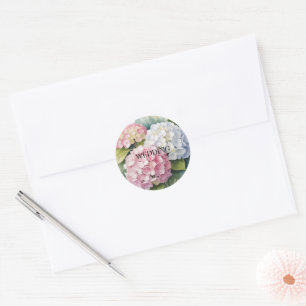 Elegant Watercolor Hydrangea Wedding Classic Round Sticker