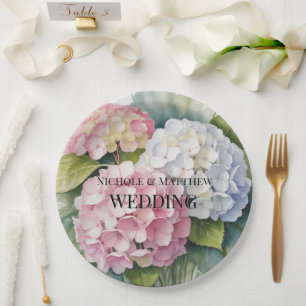 Elegant Watercolor Hydrangea Wedding Paper Plate