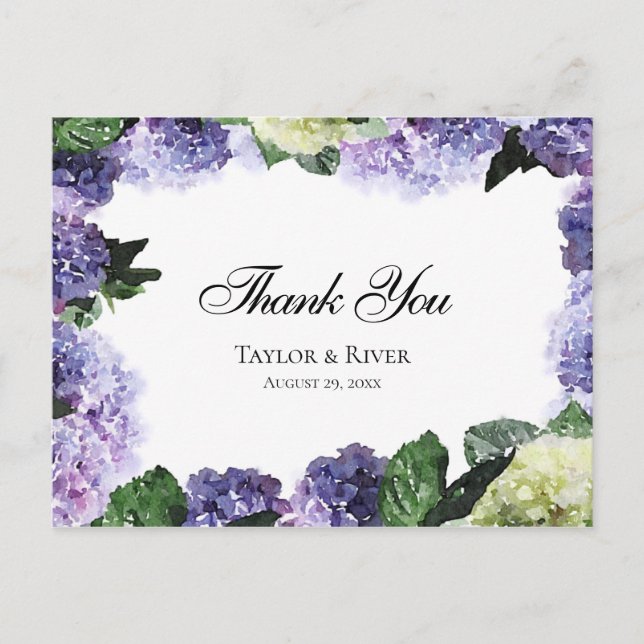 Elegant Watercolor Hydrangeas in Purple & Lavender Postcard (Front)