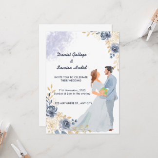 Elegant Watercolor illustrated wedding invitation