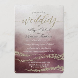 Elegant Watercolor in Cranberry Wedding Invitation