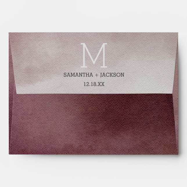 Elegant Watercolor in Cranberry Wedding Monogram Envelopes (Back (Top Flap))