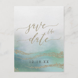 Elegant Watercolor in Ocean Wedding Save the Date Announcement Postcard