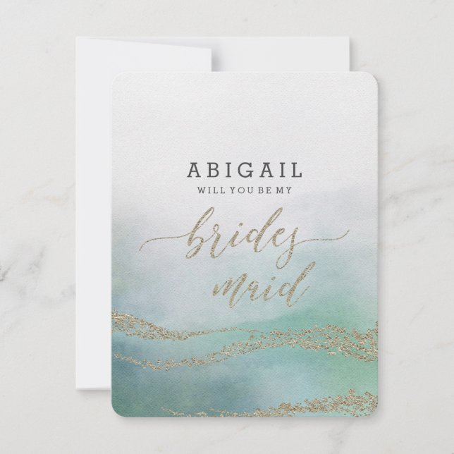 Elegant Watercolor in Ocean Will You Be Bridesmaid Invitation (Front)
