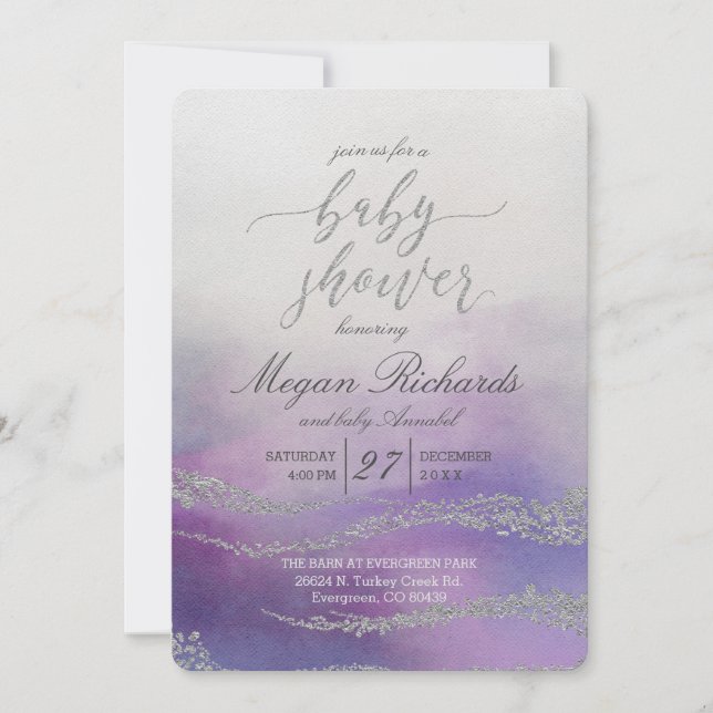 Elegant Watercolor in Orchid Baby Shower Invitatio Invitation (Front)